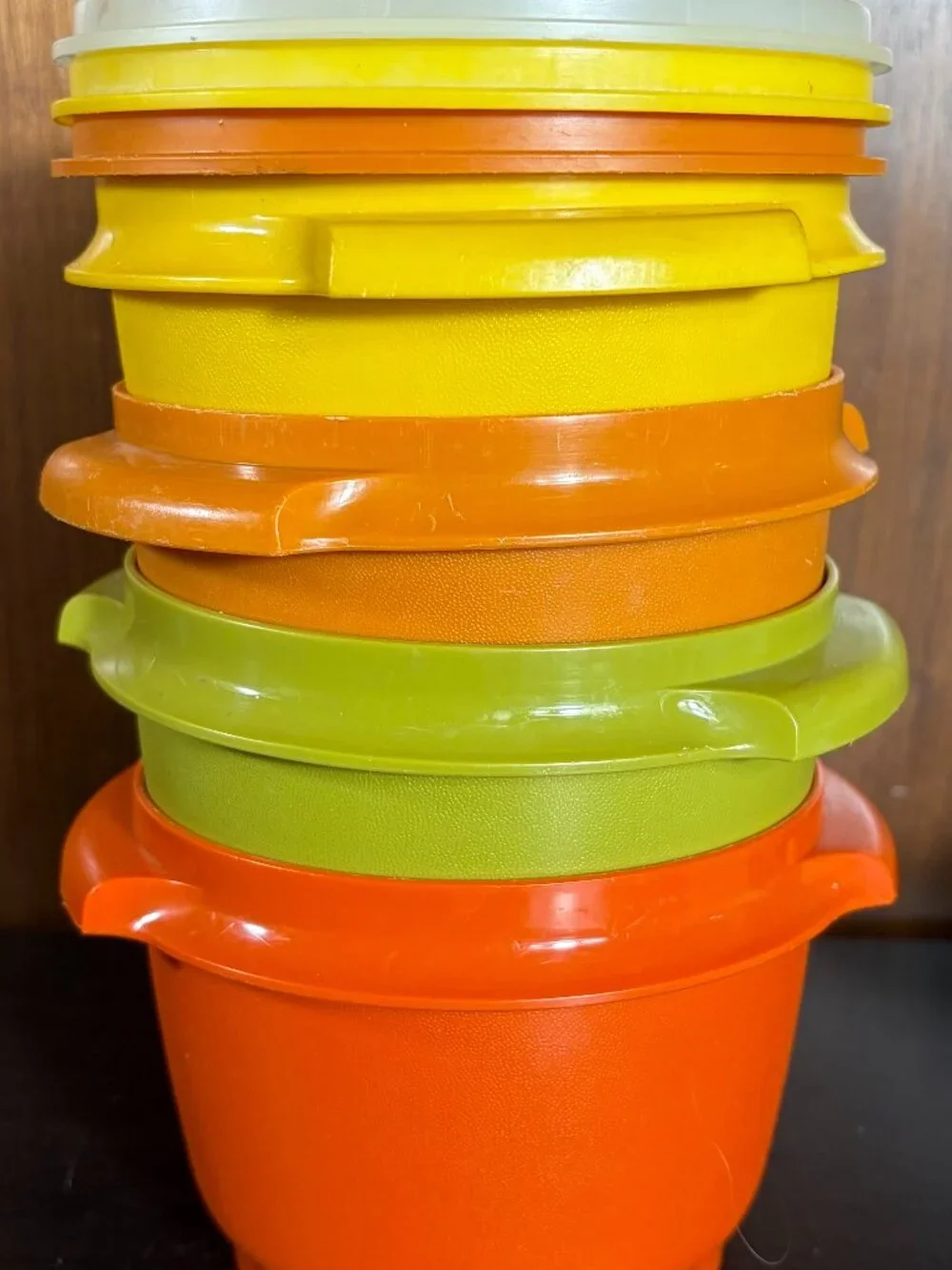 Vtg Tupperware Servalier Bowls Classic Harvest Colors - 4 Bowls 3 Lids